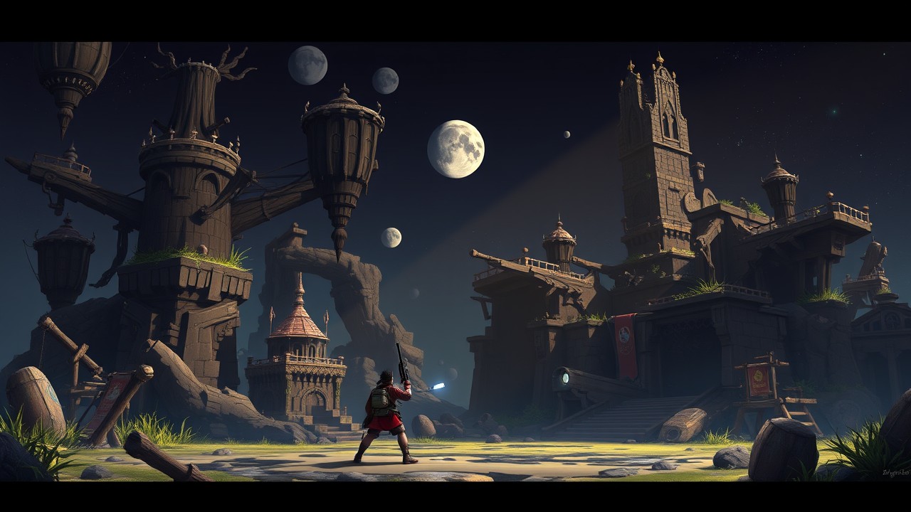 Ancient ruins under twilight sky